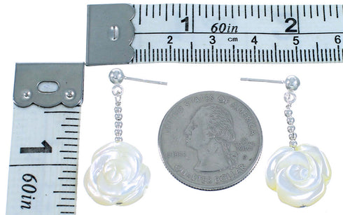 Mother Of Pearl And Sterling Silver Flower Bead Post Dangle Earrings RX114466